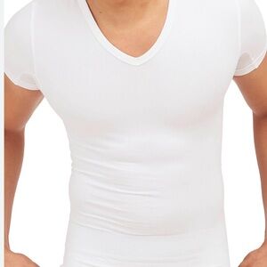 Spanx Men's Sculpt Bright White V-Neck Cotton Compression Tee Size M